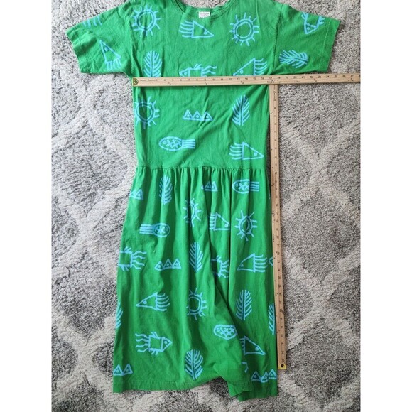 Cotton Fields By M. Mac Cotton Green Blue Fish Sun Long Dress Medium - Picture 5 of 6